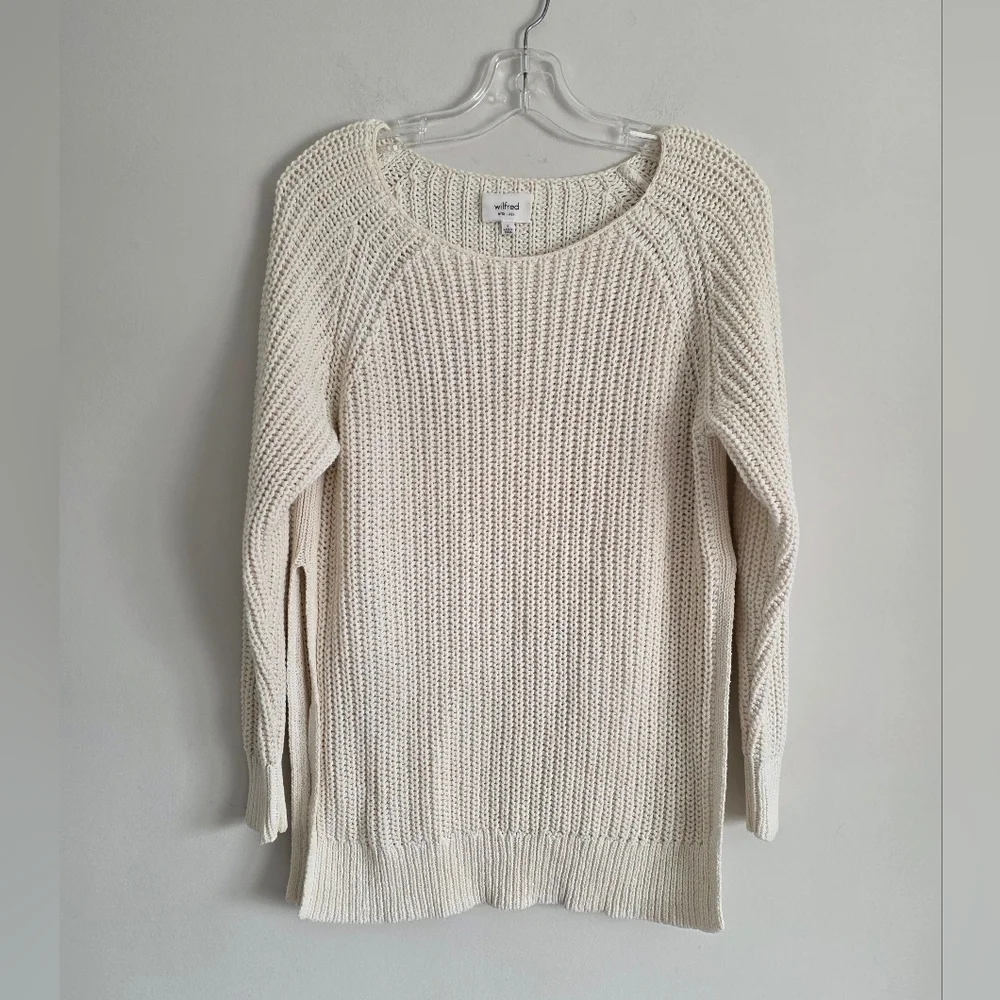 ARITZIA | Wilfred Ivory Linen Randonnai Sweater Chunky Knit Side Slits sz S - Picture 4 of 9